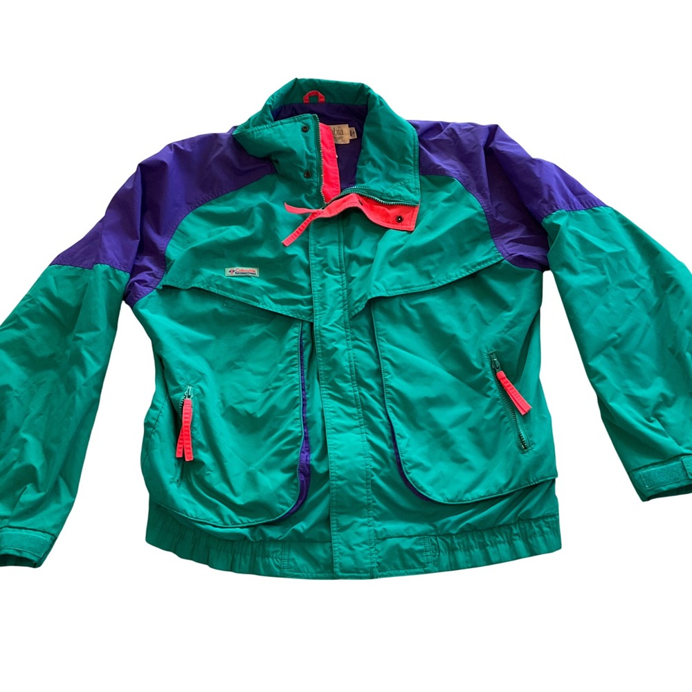 Columbia‎ Sportswear Company Vintage Mens Jacket Teal Purple Neon Pink Size L